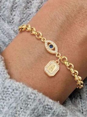 Gold-Tone Evil Eye k Charm Bracelet A1912